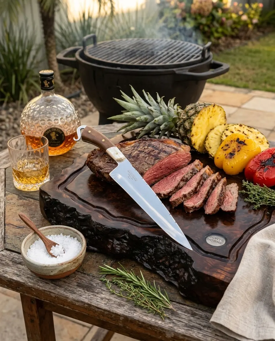 Faca Gaúcha Pampeana Corte Nobre com picanha e sal grosso